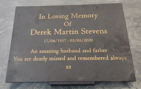 Granite Memorial Plaque, Personalised, Stand Included