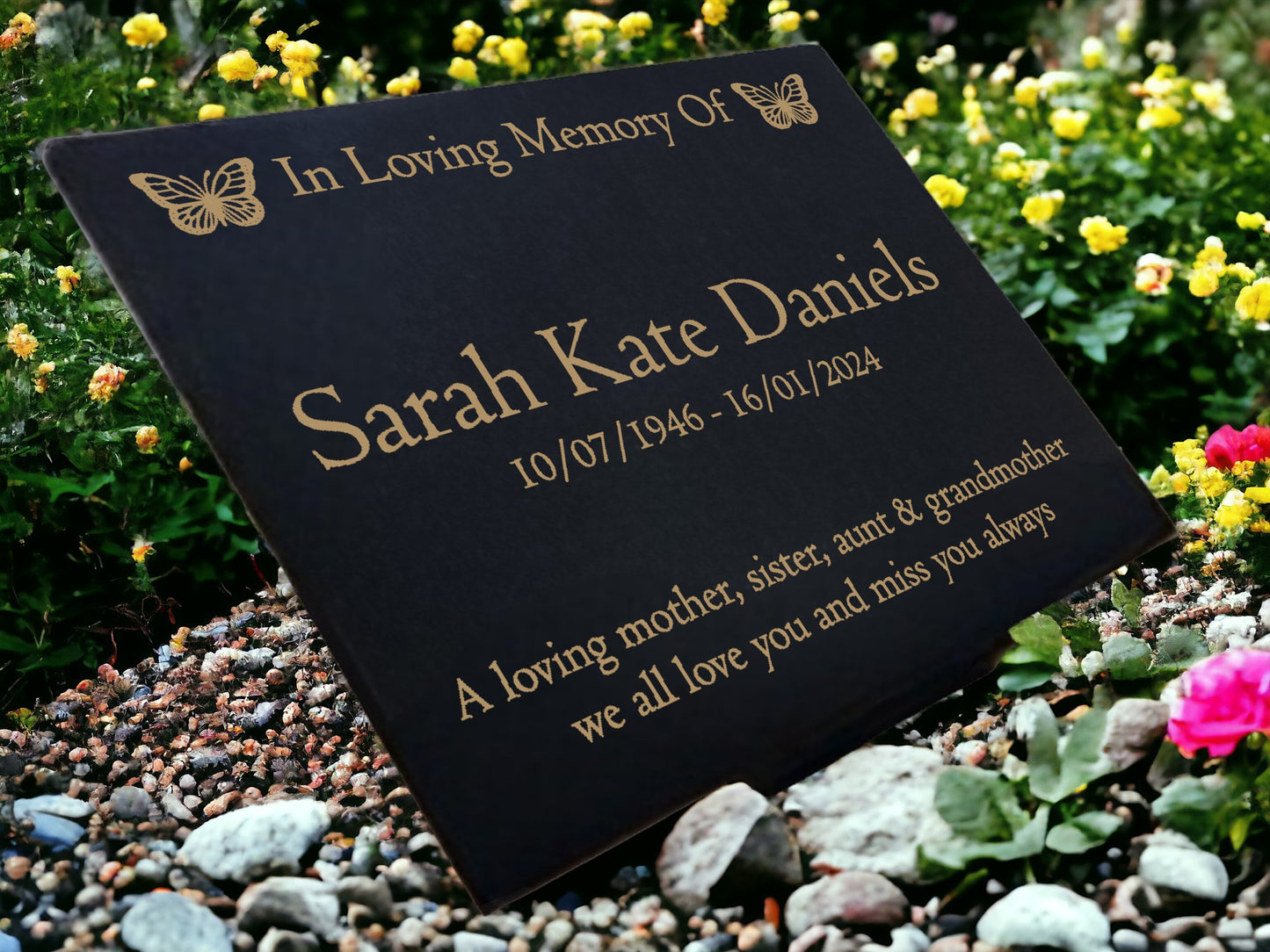 Granite Memorial Plaque, Butterfly Design, Personalised Engraved Tribute
