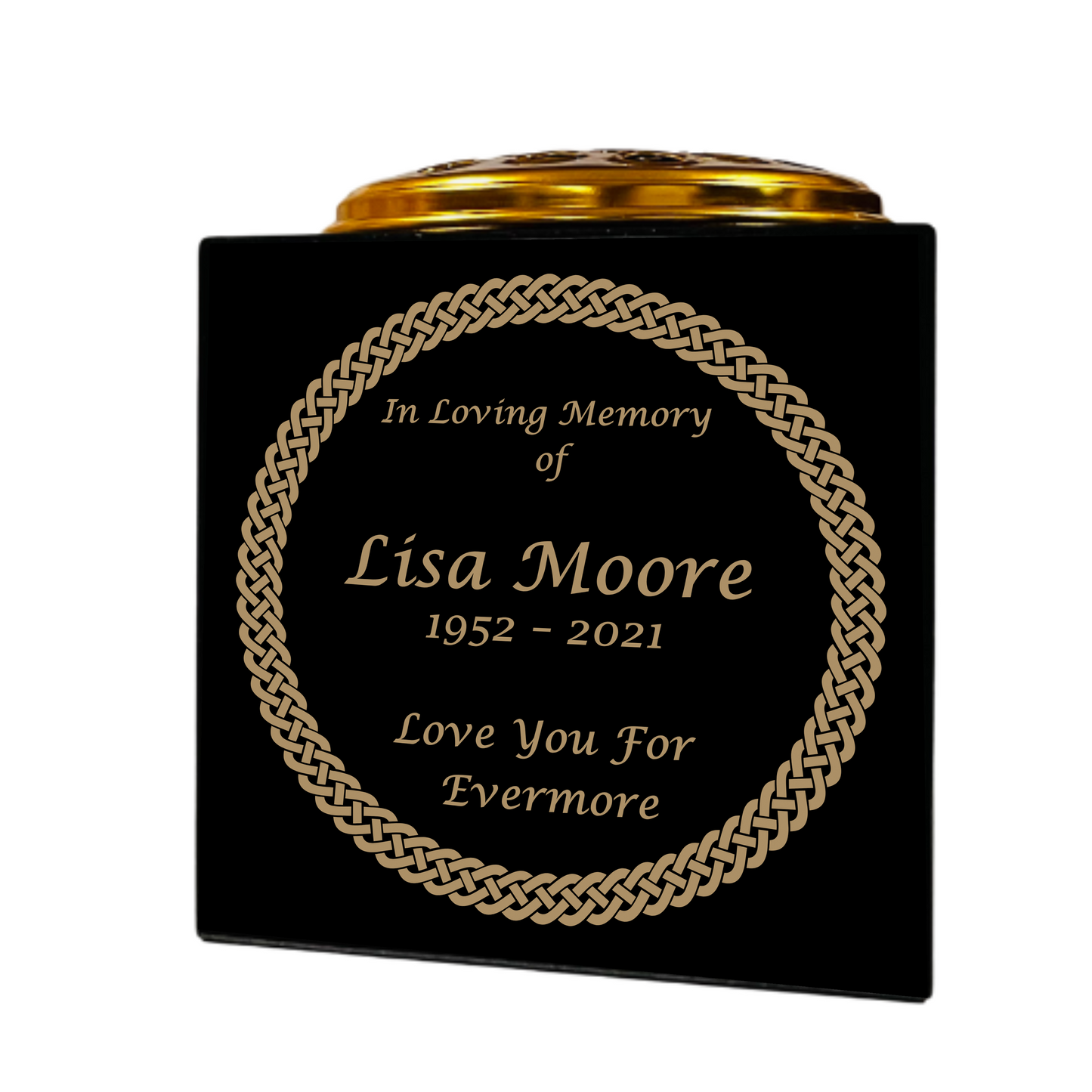 Granite Memorial Vase- Solid Granite – Free Personalized Gold Engraving, Celtic knot 1 – Includes Metal Flower Pot Insert