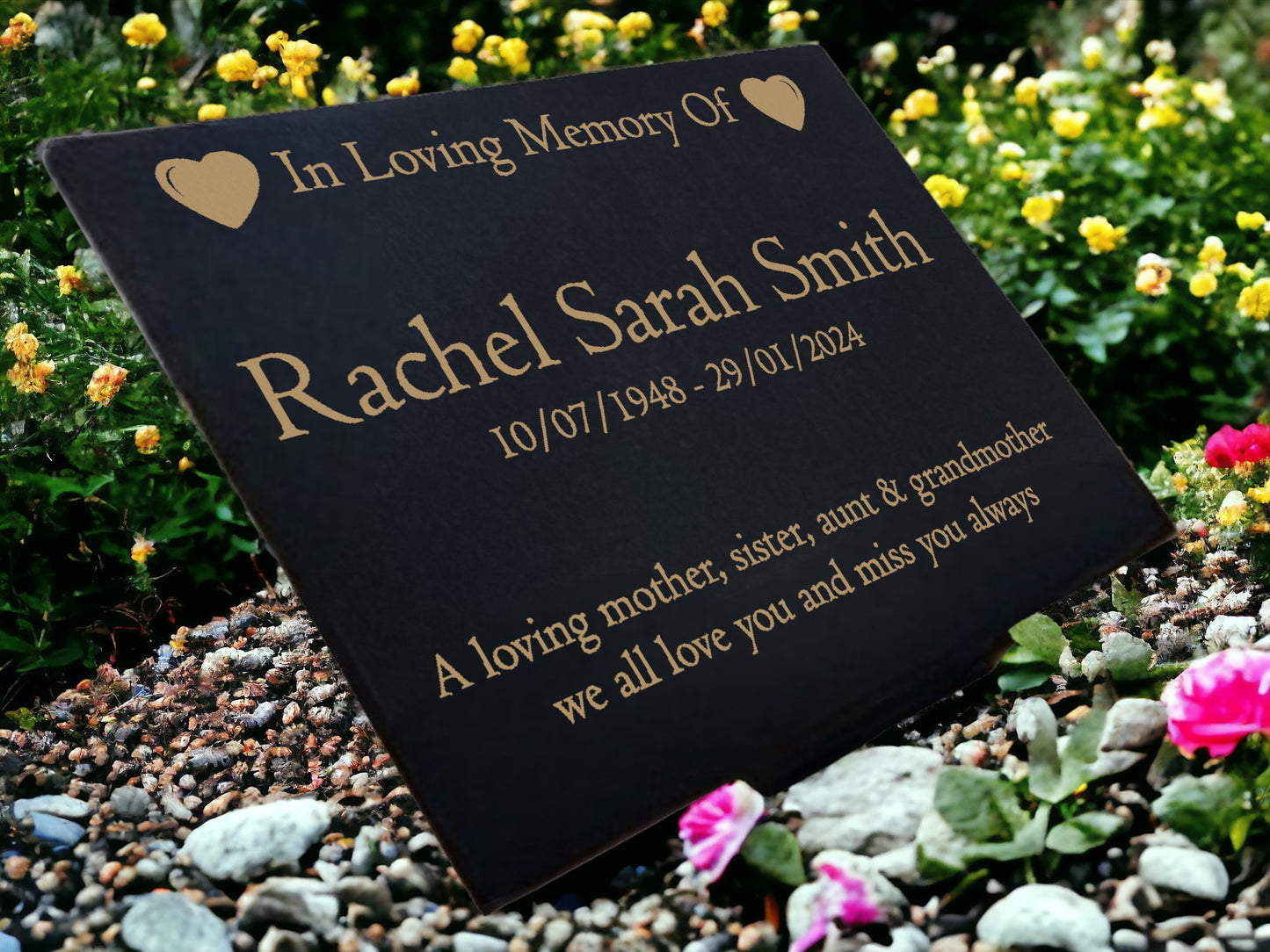 Granite Memorial Plaque, Heart, Personalized, Stand Included
