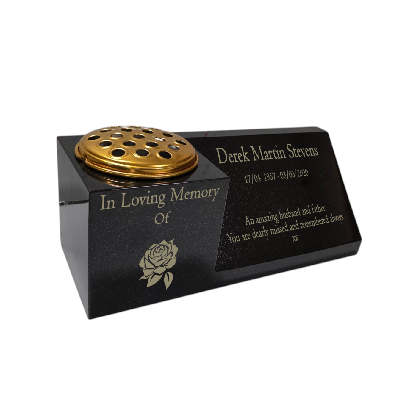 Granite Memorial Vase and Plaque Combination, Solid Granite, 16x6x6inchs, 20KG, Includes Flower Pot Insert