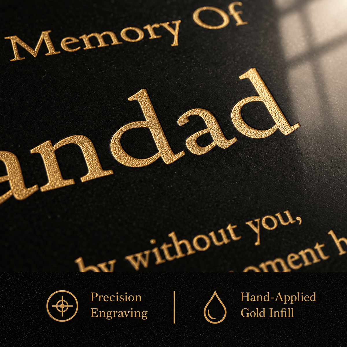 Granite Memorial Plaque for Two Names, Free Personalised Gold Engraving, Polished Granite