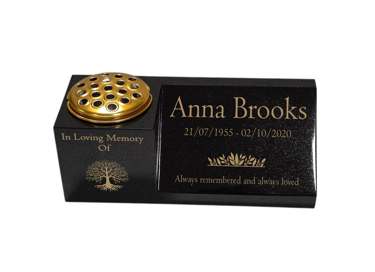 Granite Memorial Vase and Plaque Combination – Tree of Life Design, Solid Granite (16x6x6”) with Flower Pot Insert