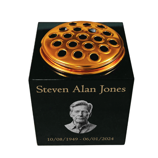Granite Memorial Vase Engraved Photo Solid Granite Free Personalised Gold Engraving Includes Metal Flower Pot Insert
