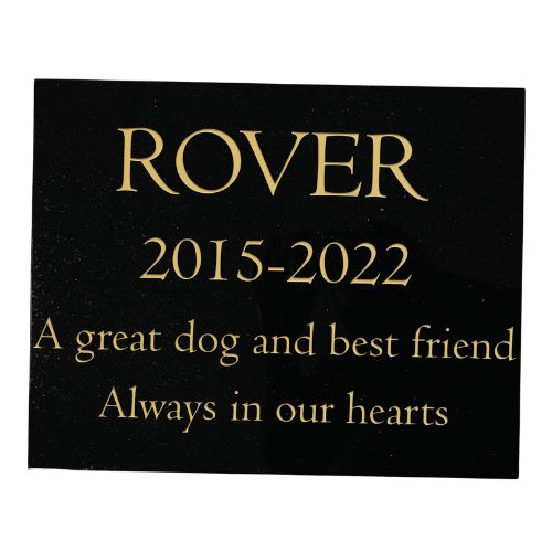 Dog Memorial Plaque – Plain Solid Premium Black Granite - Available in Standard & Large Sizes