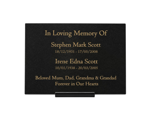 Granite Memorial Plaque for Two Names, Free Personalised Gold Engraving, Polished Granite