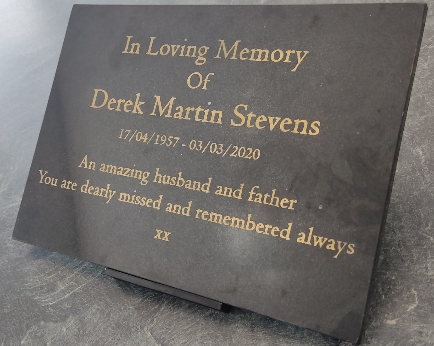 Granite Memorial Plaque, Personalised, Stand Included