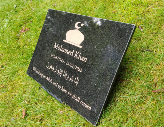 Granite Memorial Plaque, Islam, Personalised, Stand Included