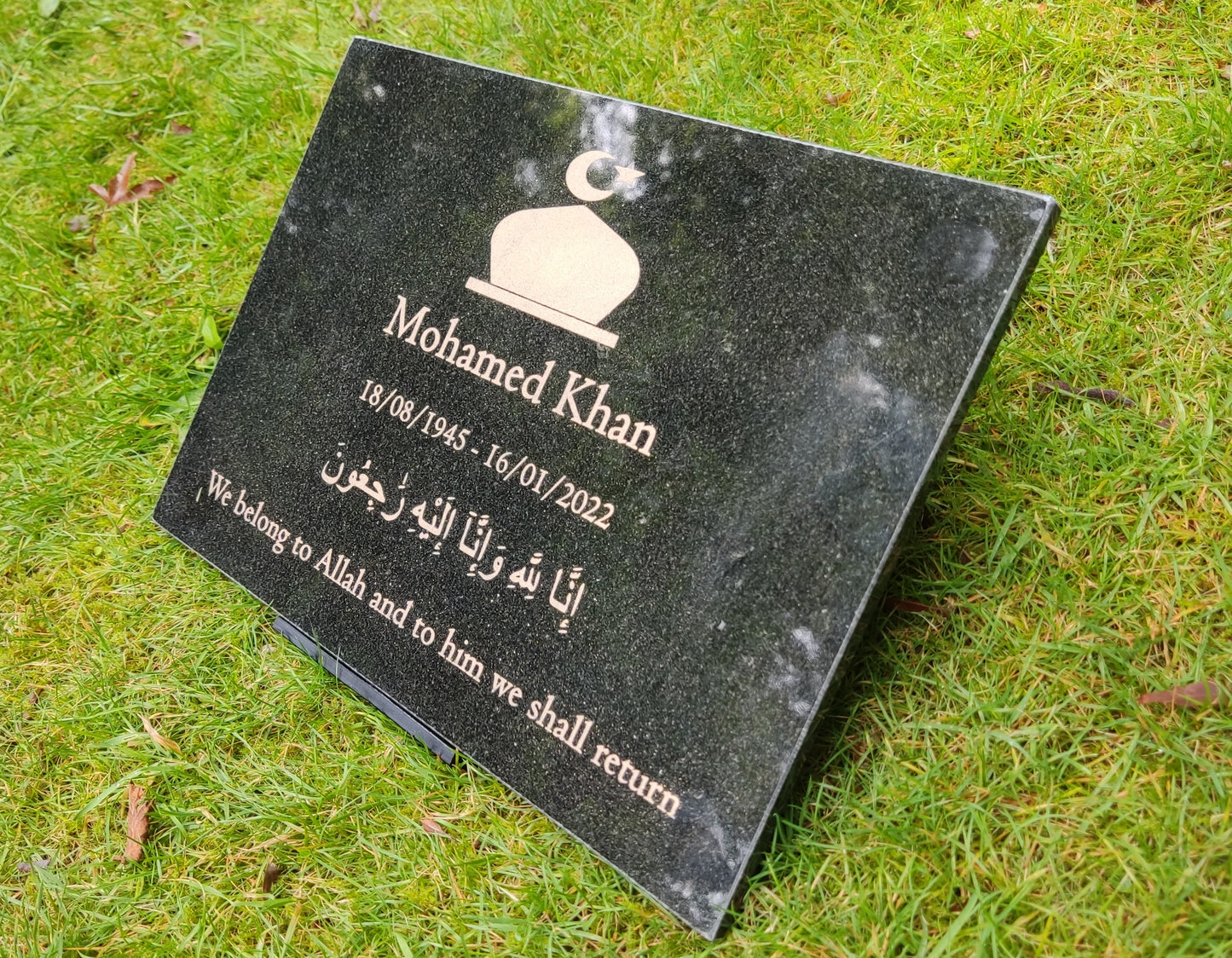 Granite Islamic Memorial Plaque, Personalised, Stand Included