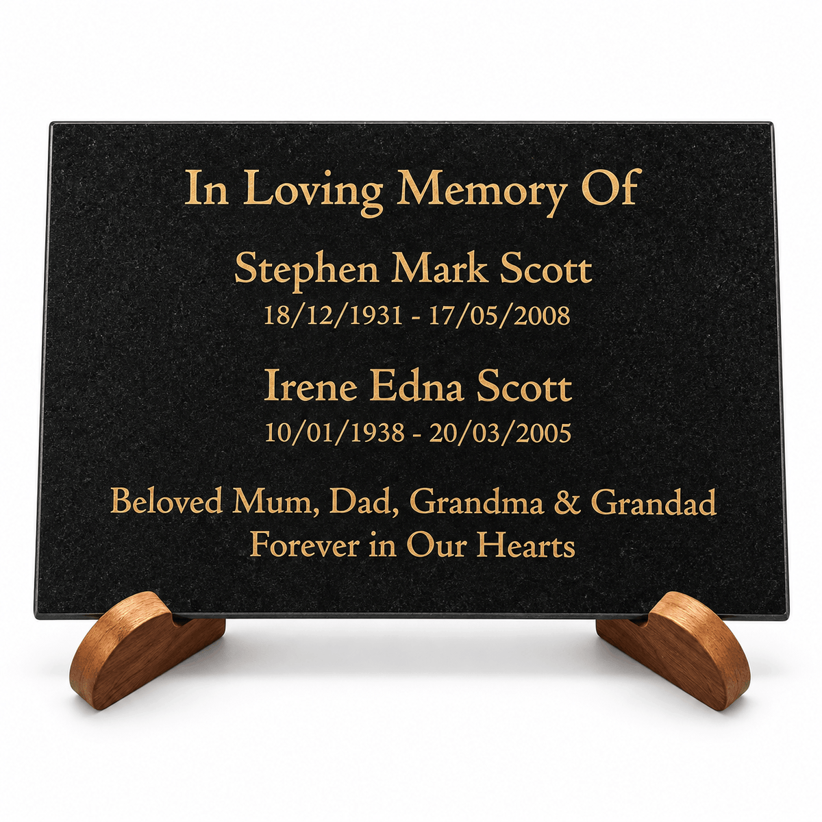 Granite Memorial Plaque for Two Names, Free Personalised Gold Engraving, Polished Granite