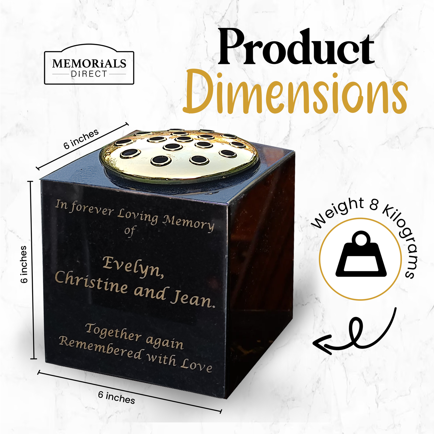 Granite Memorial Vase - Solid Granite - Free Personalised Gold Engraving – Includes Metal Flower Pot Insert