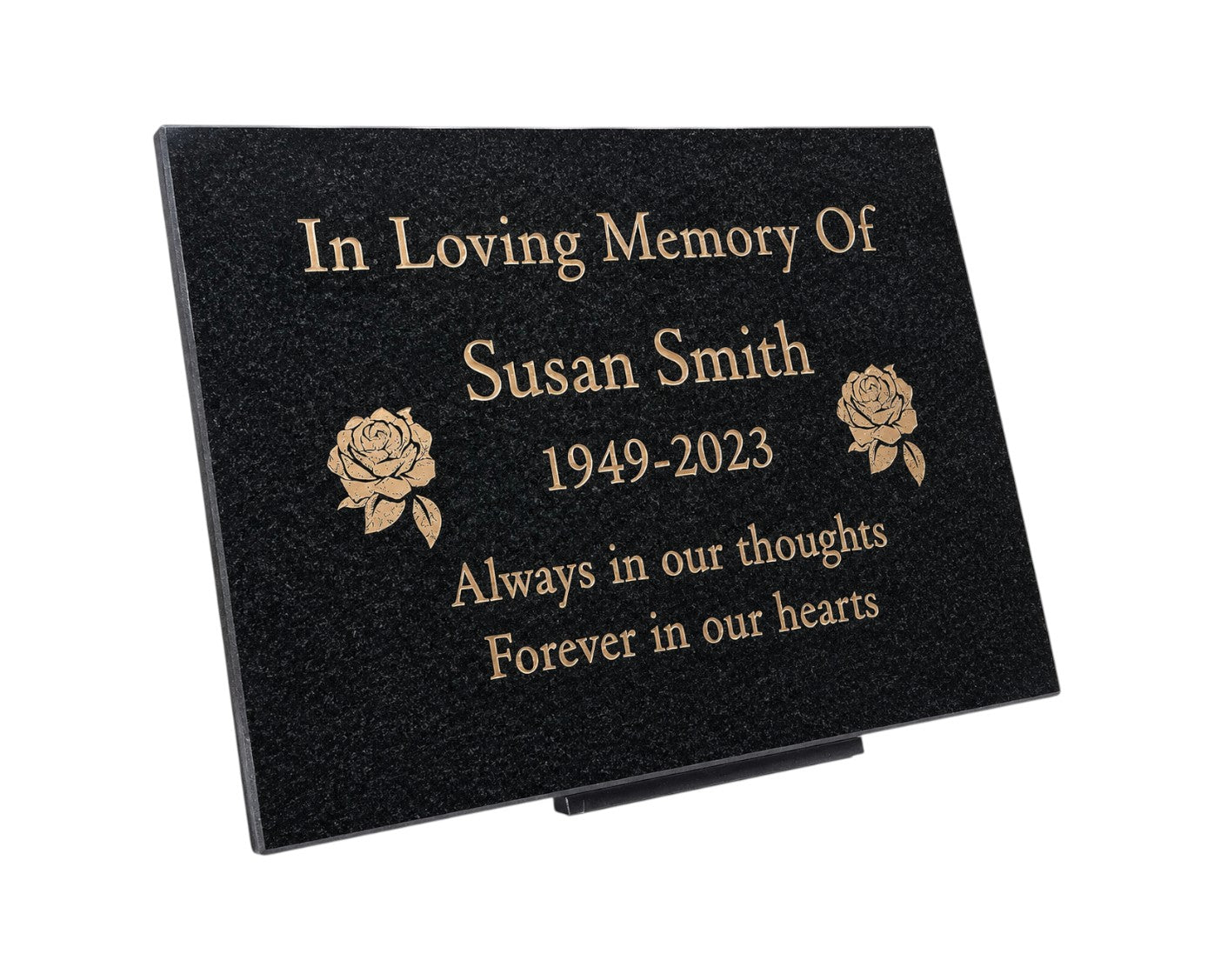 Granite Memorial Plaque, Roses, Personalized, Stand Included