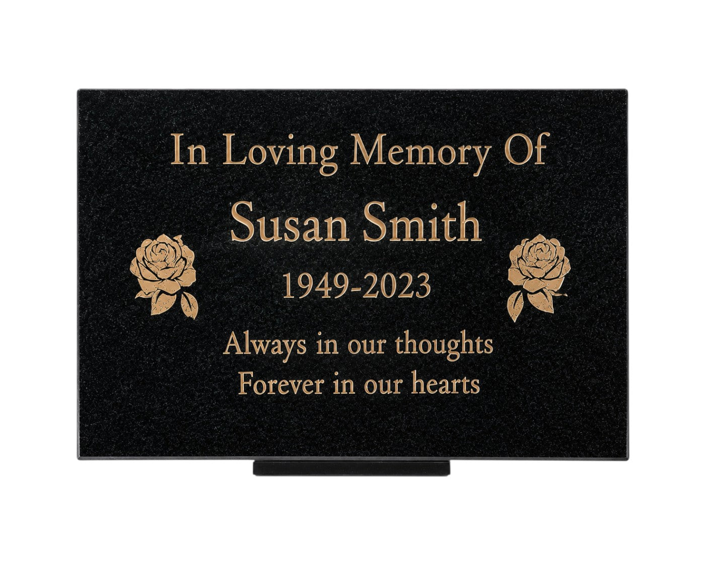 Granite Memorial Plaque, Roses, Personalized, Stand Included