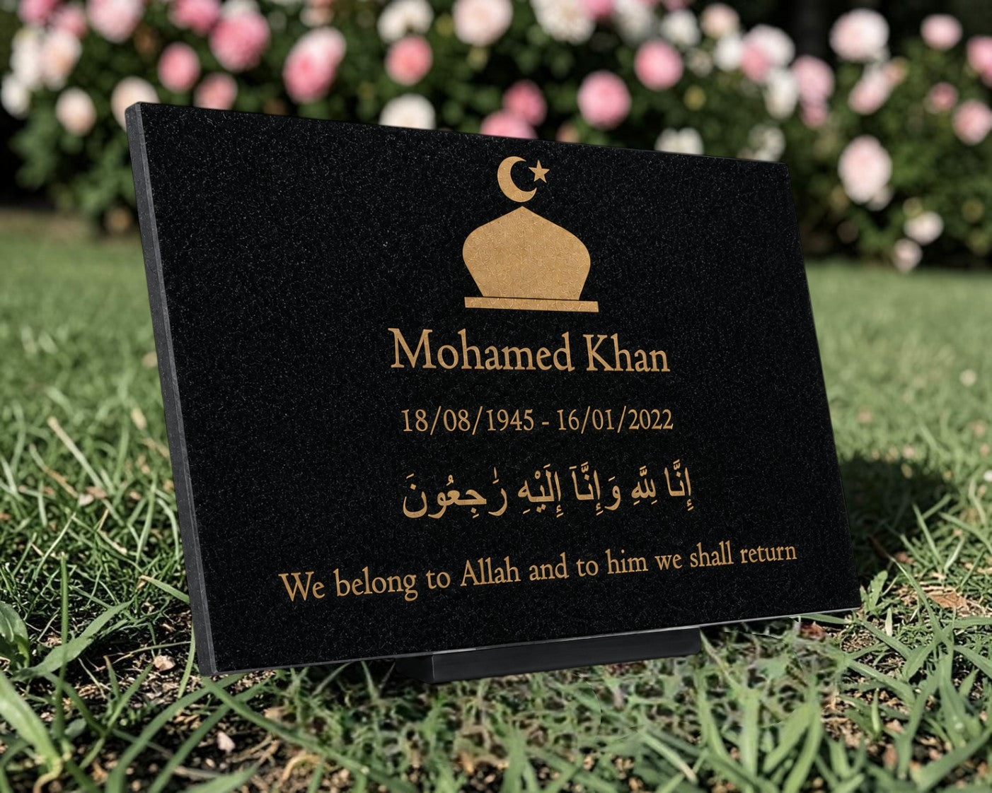 Granite Islamic Memorial Plaque, Personalized, Stand Included