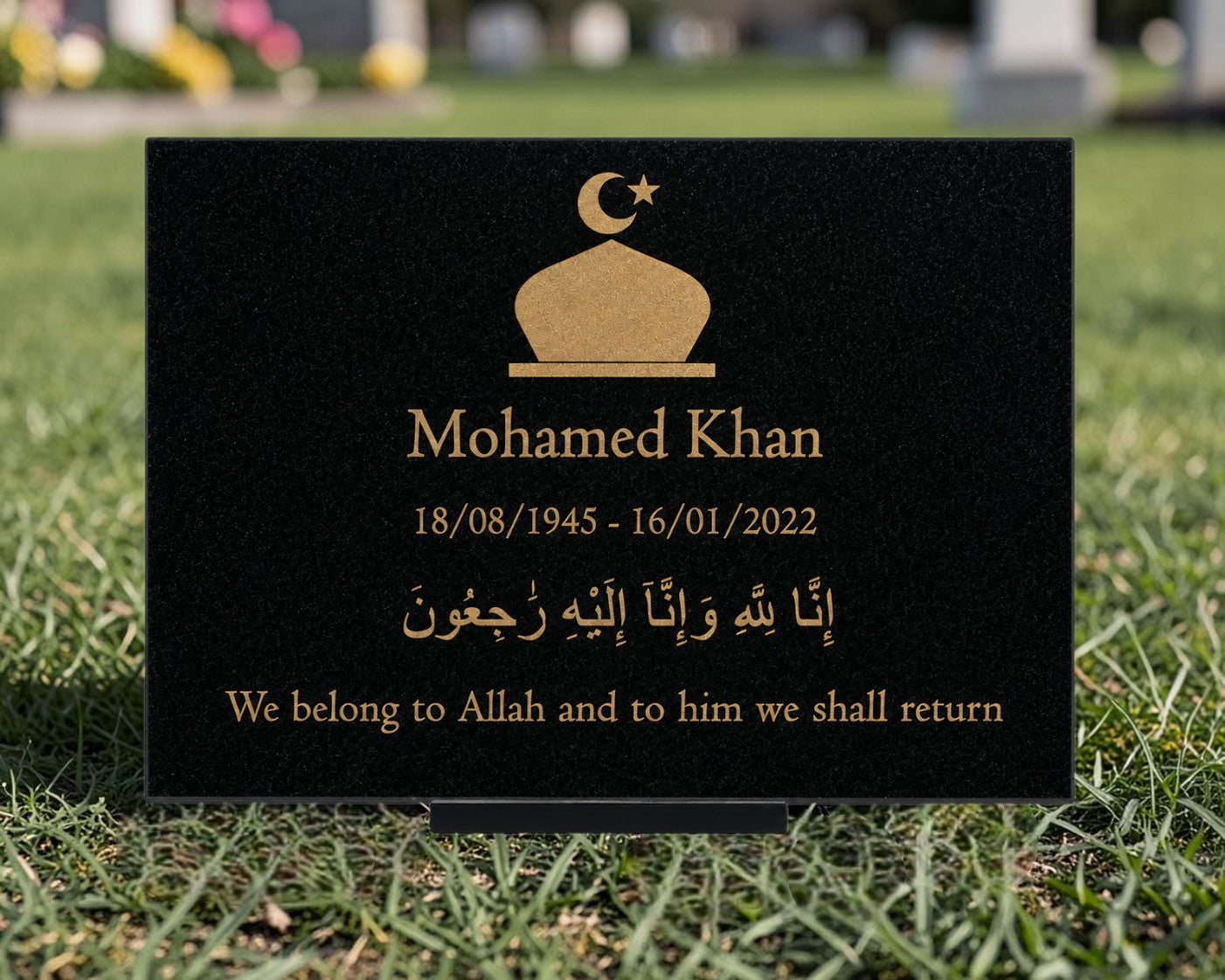 Granite Islamic Memorial Plaque, Personalized, Stand Included