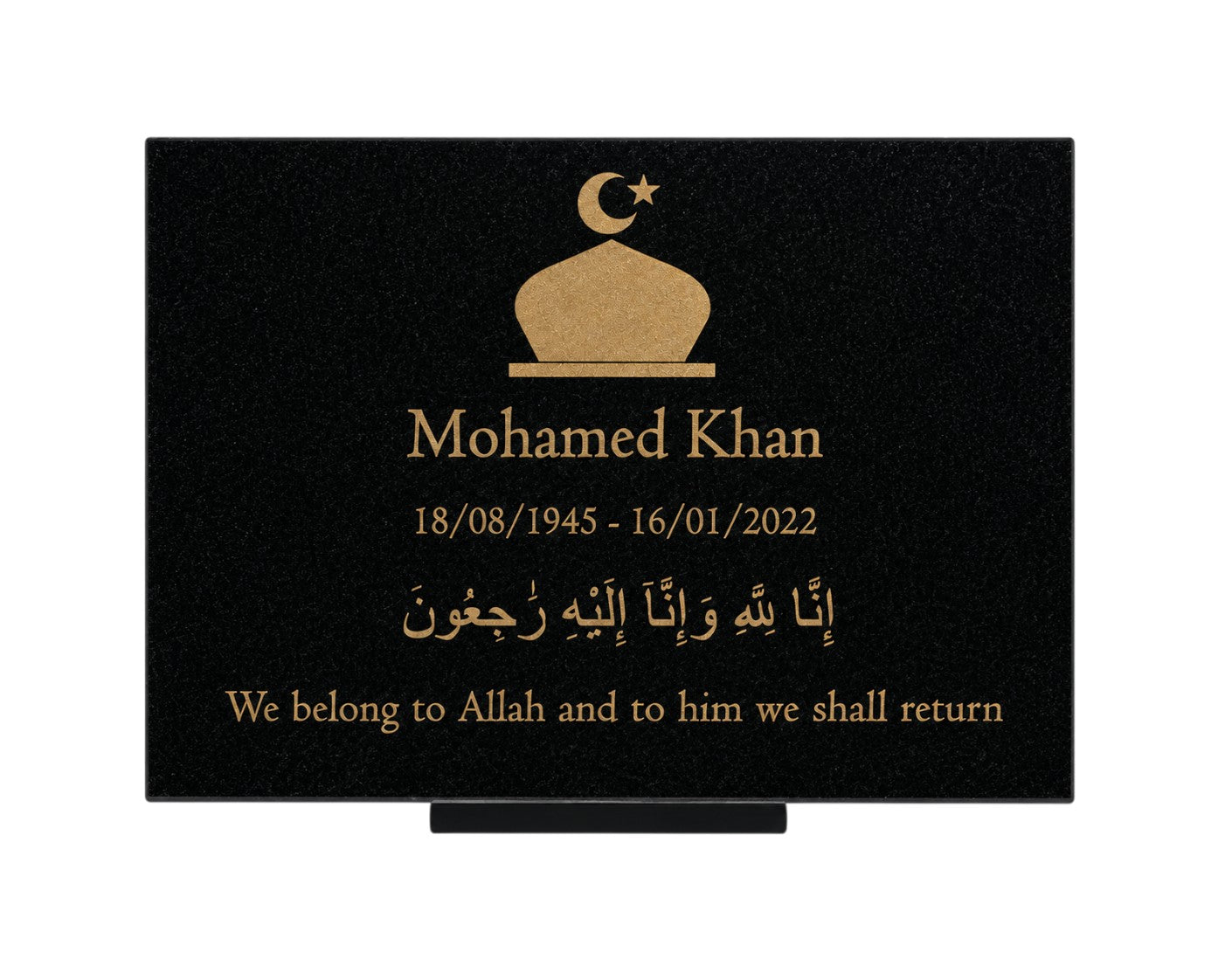 Granite Islamic Memorial Plaque, Personalized, Stand Included
