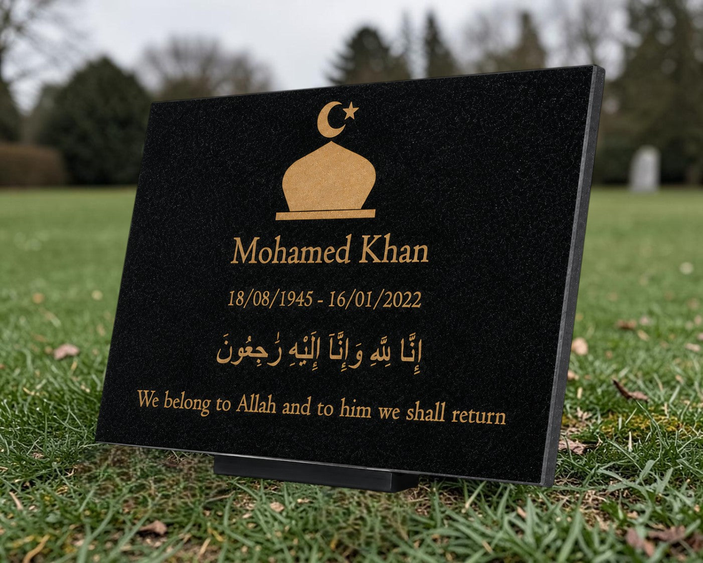 Granite Islamic Memorial Plaque, Personalized, Stand Included