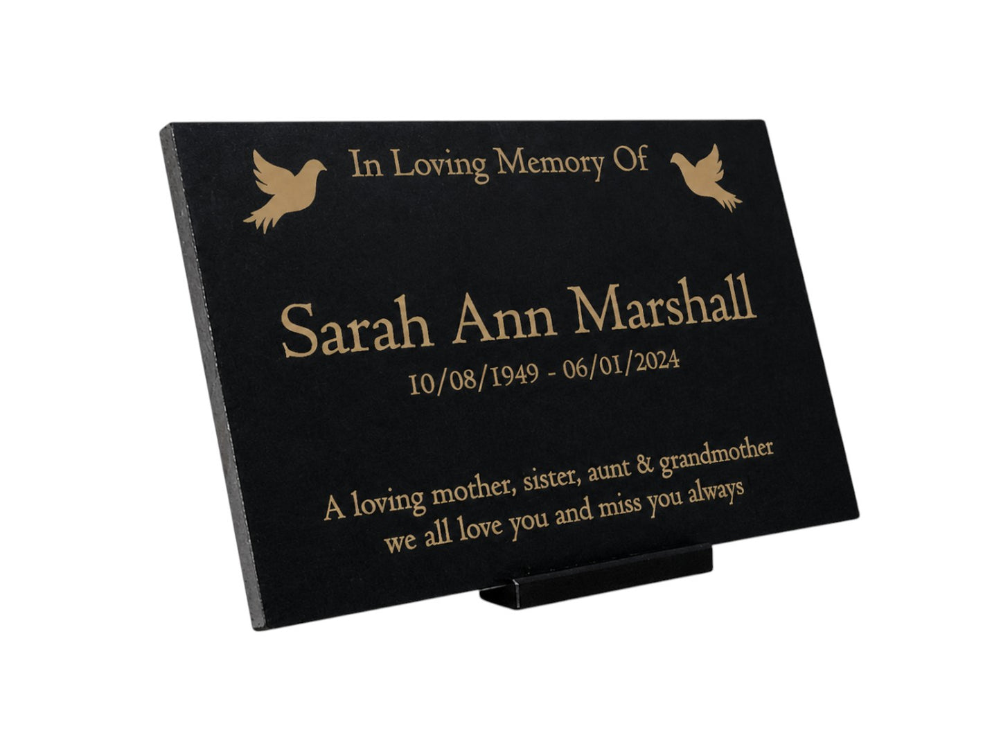 Granite Memorial Plaque, Doves, Personalized, Stand Included