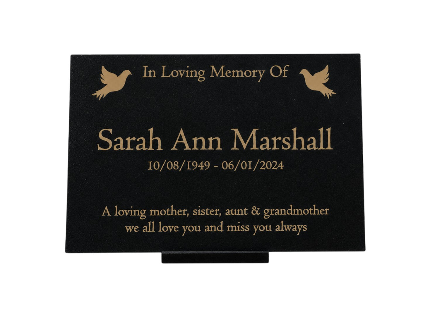 Granite Memorial Plaque, Doves, Personalized, Stand Included