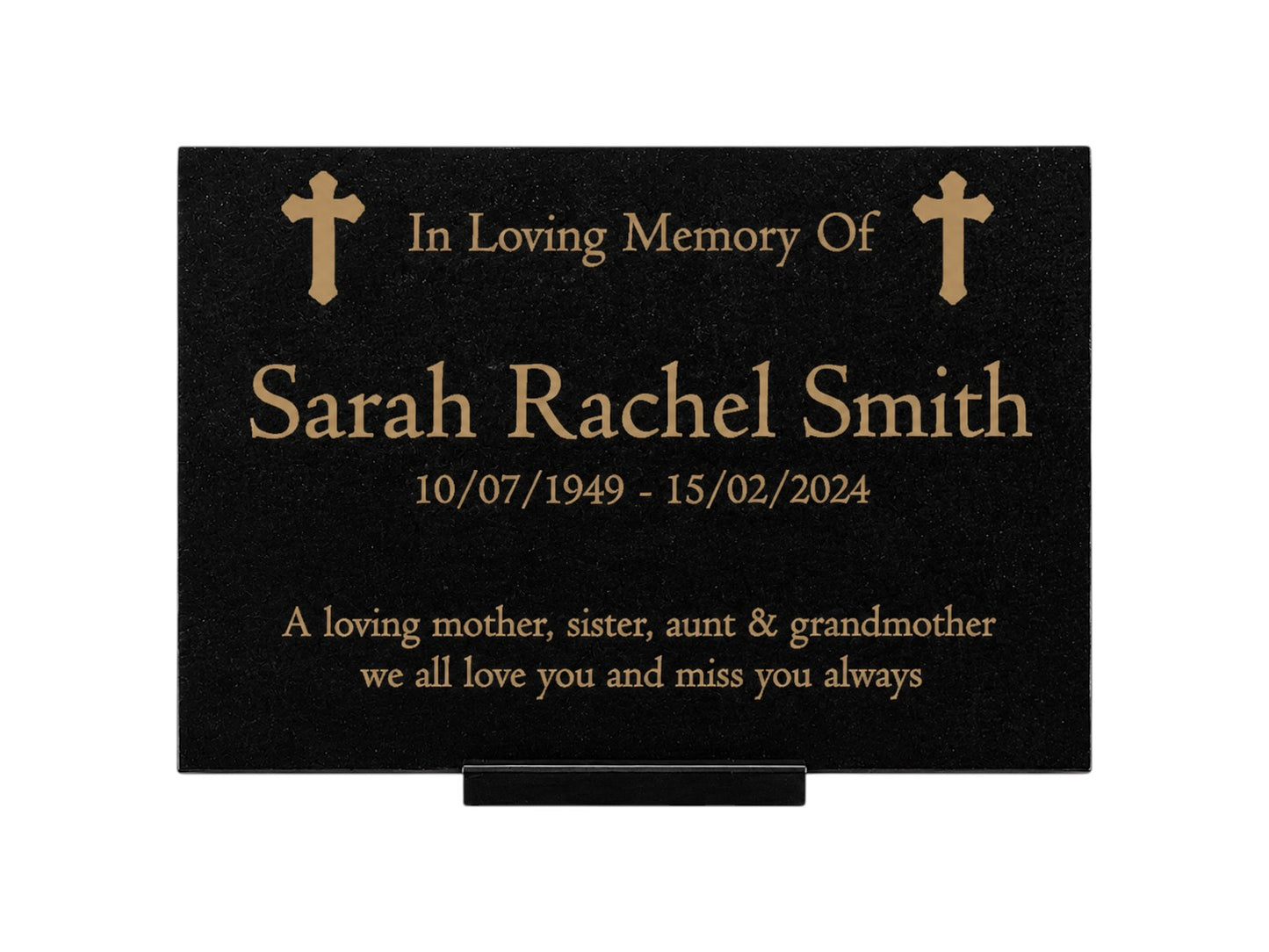 Granite Memorial Plaque, Crosses, Personalized, Stand Included