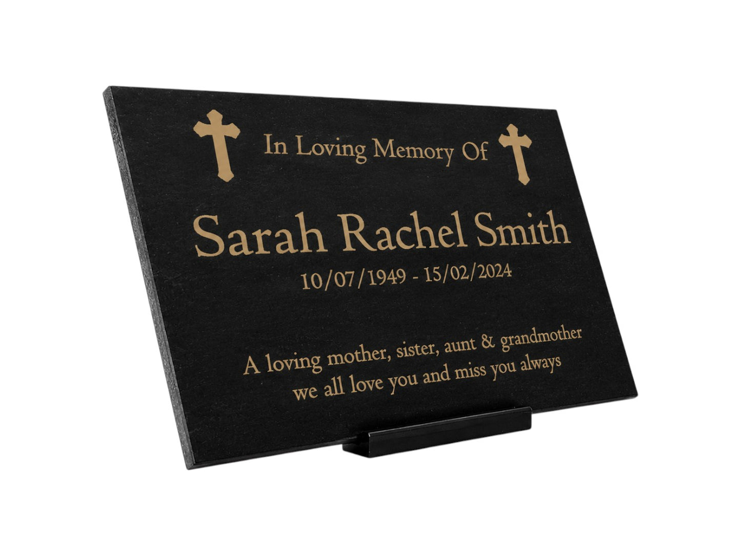 Granite Memorial Plaque, Crosses, Personalized, Stand Included