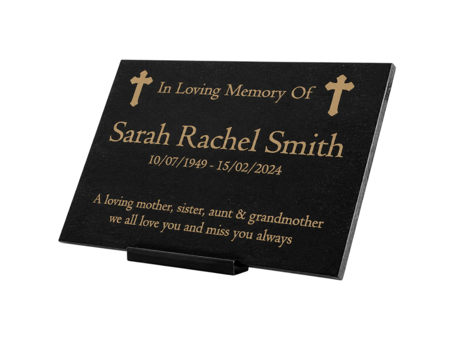 Granite Memorial Plaque, Crosses, Personalized, Stand Included