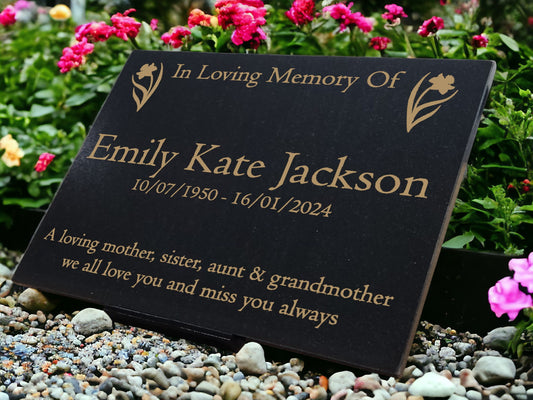 Granite Memorial Plaque, Daffodil, Stand Included