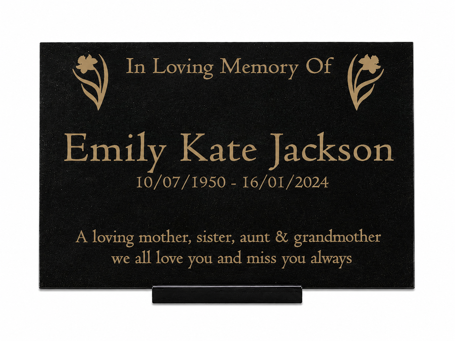 Granite Memorial Plaque, Daffodil, Stand Included