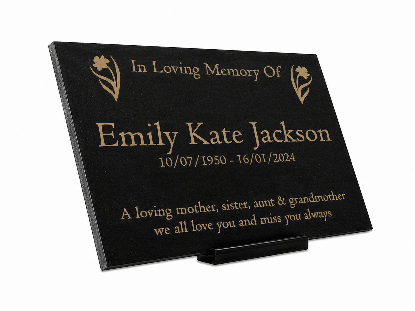 Granite Memorial Plaque, Daffodil, Stand Included