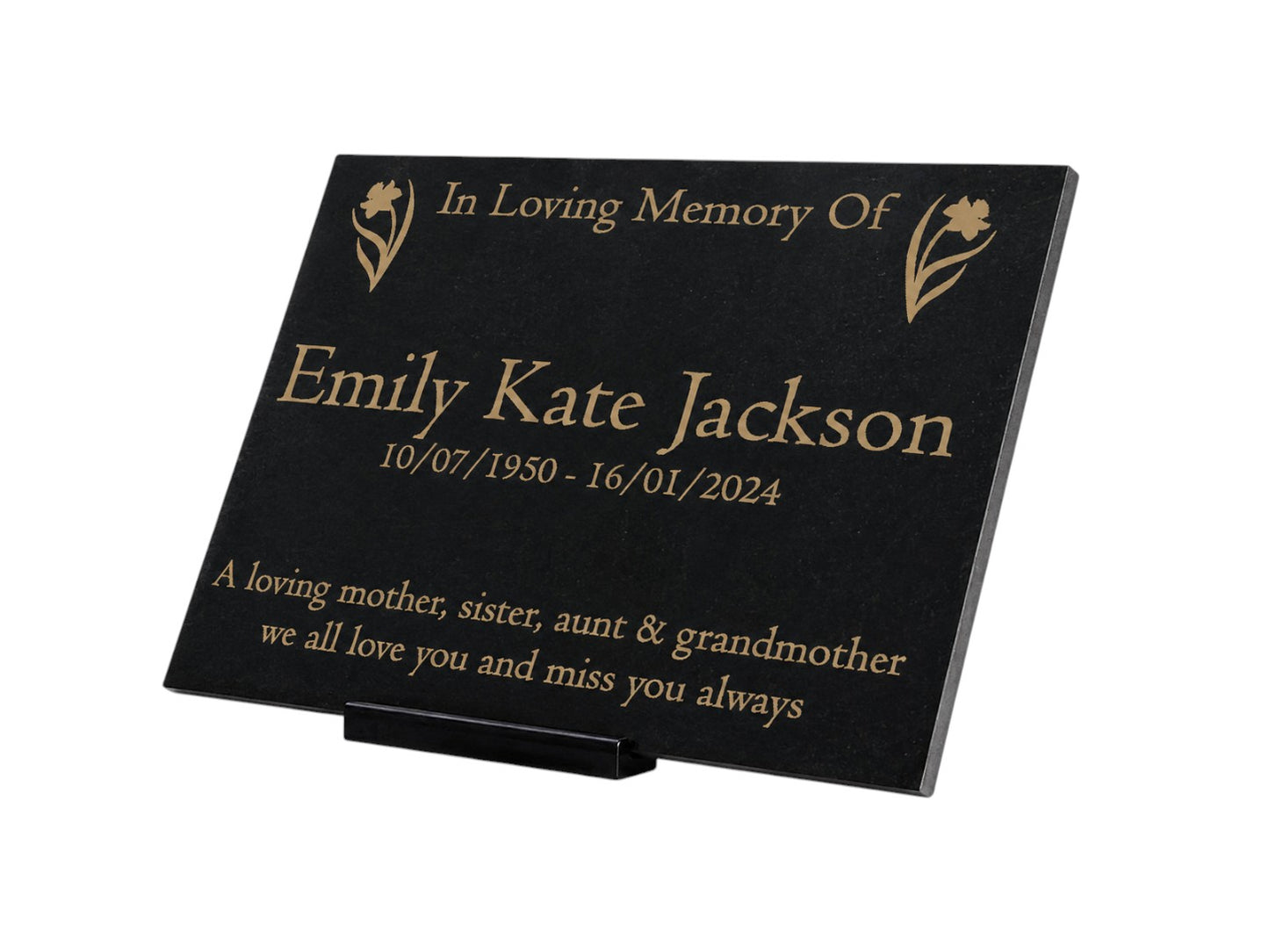 Granite Memorial Plaque, Daffodil, Stand Included