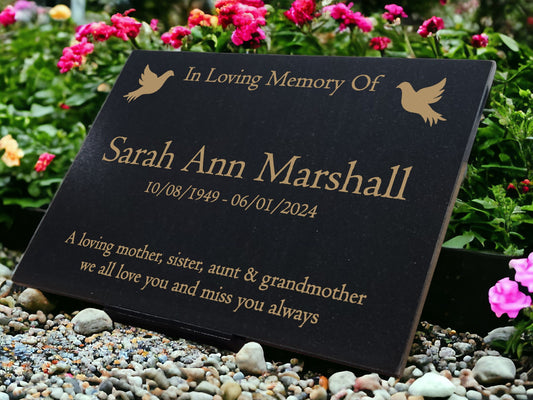Granite Memorial Plaque, Doves, Personalised, Stand Included