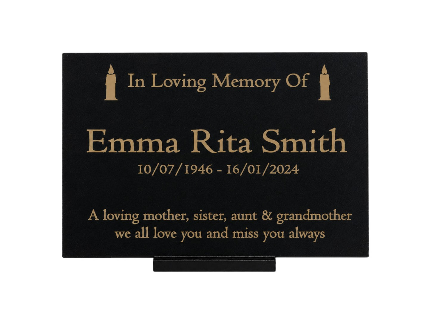 Granite Memorial Plaque, Candle Design, Personalised Engraved Tribute
