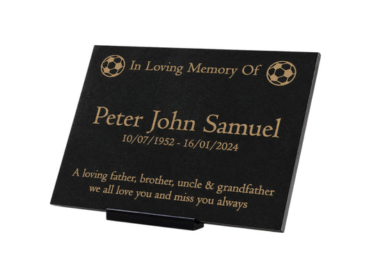 Granite Memorial Plaque, Soccer Ball, Stand Included