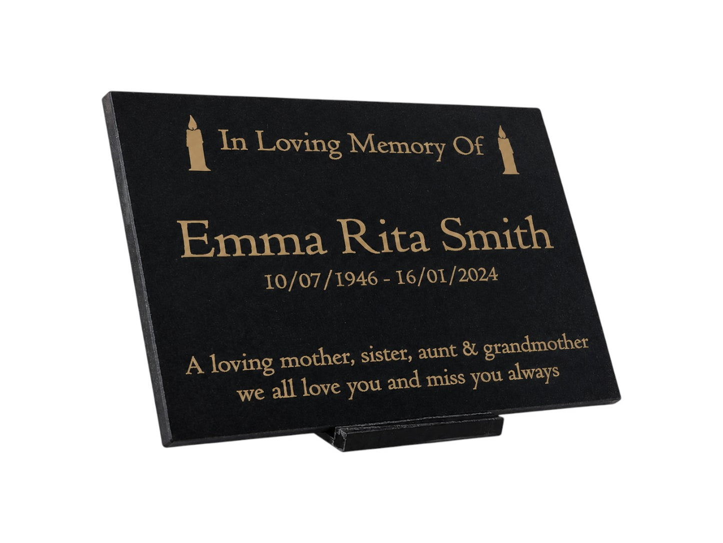 Granite Memorial Plaque, Candle Design, Personalised Engraved Tribute