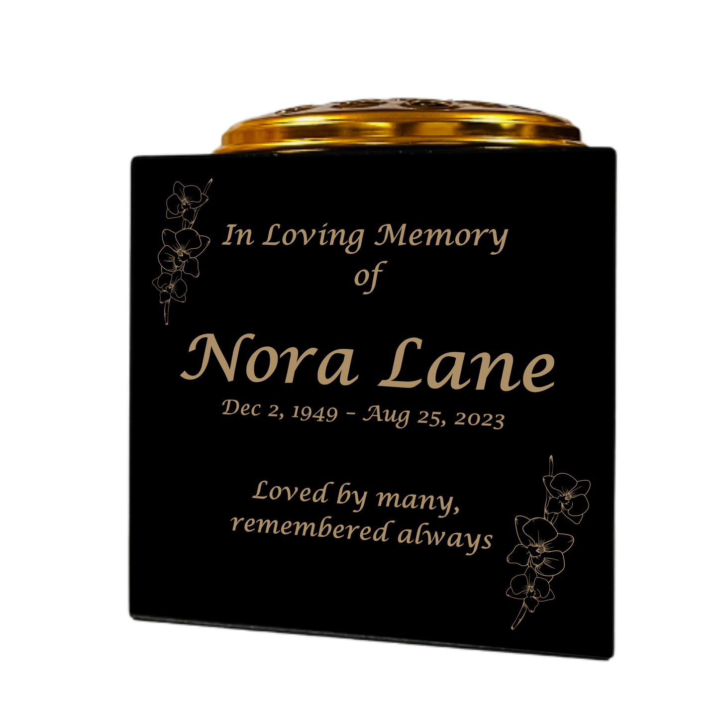 Granite Memorial Vase- Solid Granite – Free Personalized Gold Engraving, Orchid 1 – Includes Metal Flower Pot Insert
