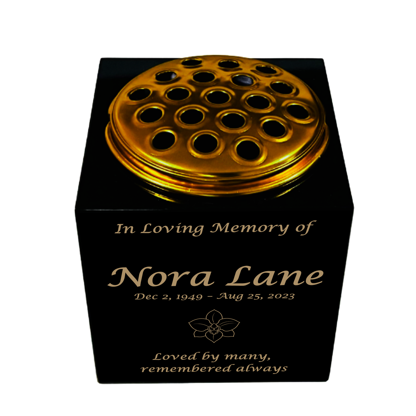 Granite Memorial Vase- Solid Granite – Free Personalized Gold Engraving, Orchid 2 – Includes Metal Flower Pot Insert