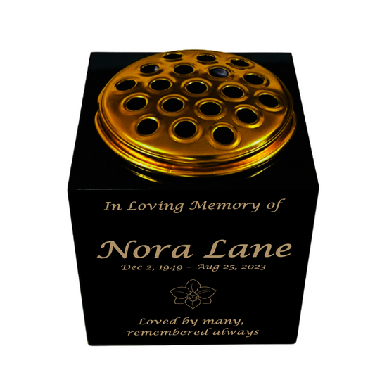Granite Memorial Vase- Solid Granite – Free Personalized Gold Engraving, Orchid 2 – Includes Metal Flower Pot Insert