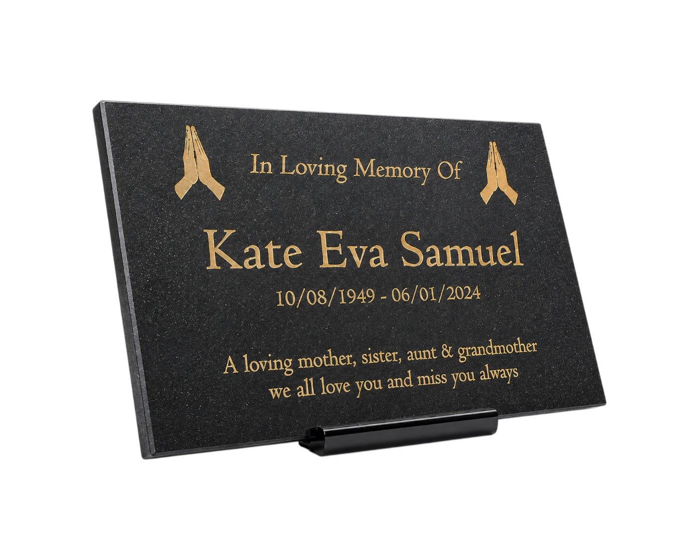 Granite Memorial Plaque, Praying Design, Personalised Engraved Tribute