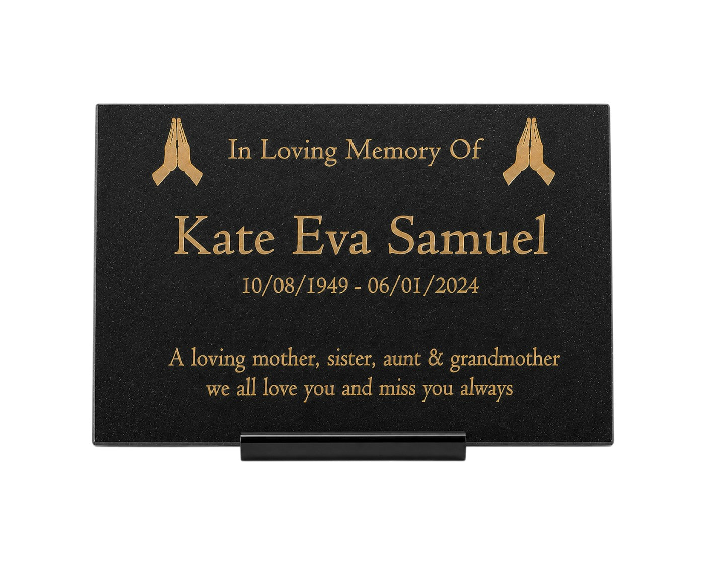 Granite Memorial Plaque, Praying Design, Personalised Engraved Tribute