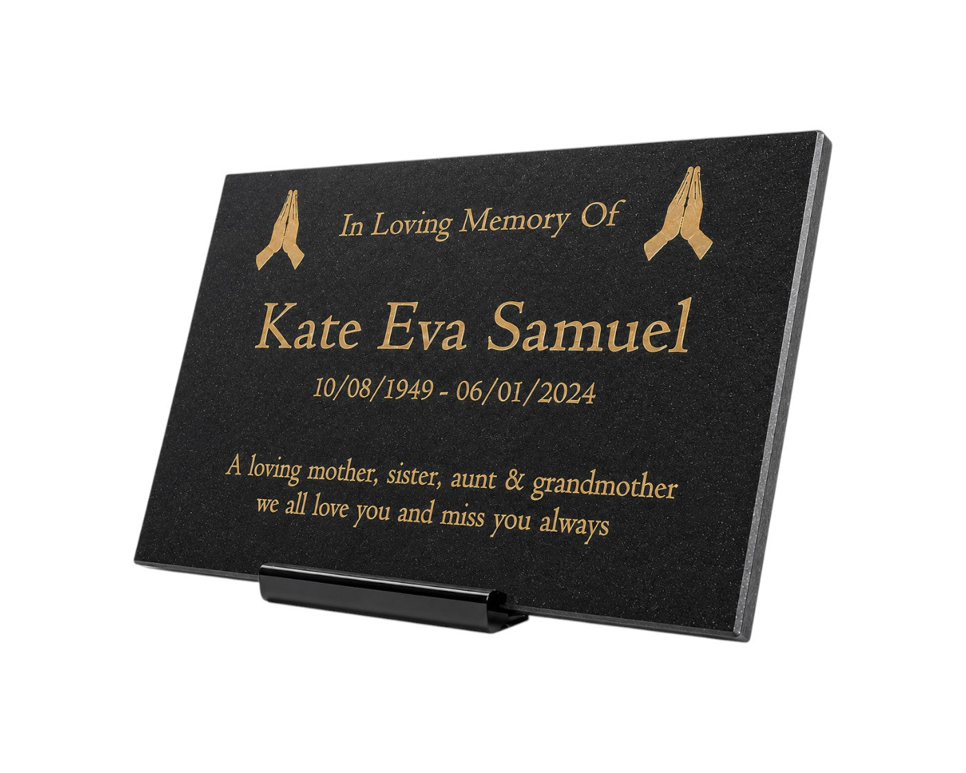 Granite Memorial Plaque, Praying Design, Personalised Engraved Tribute