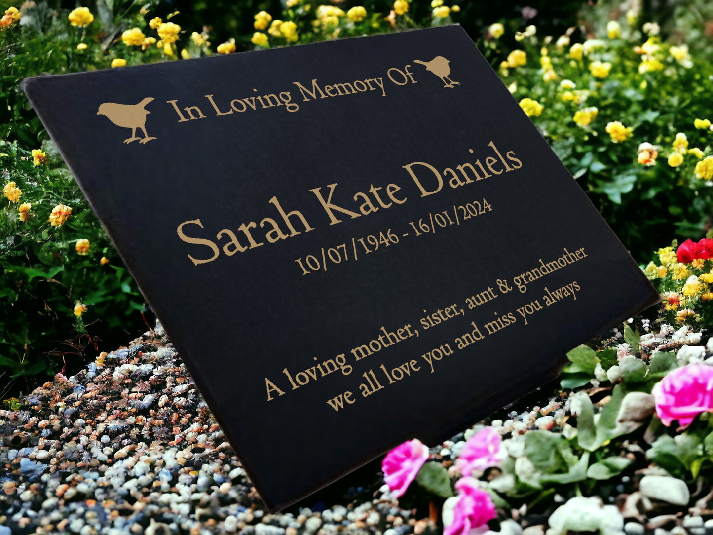 Granite Memorial Plaque, Robin, Personalised, Stand Included