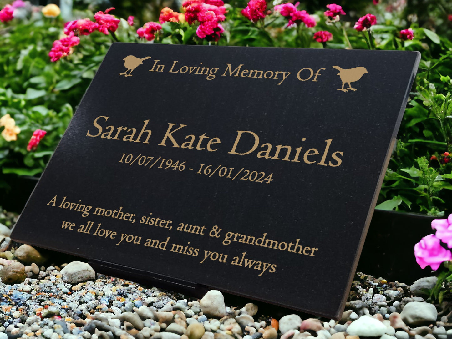 Granite Memorial Plaque, Robin, Personalised, Stand Included