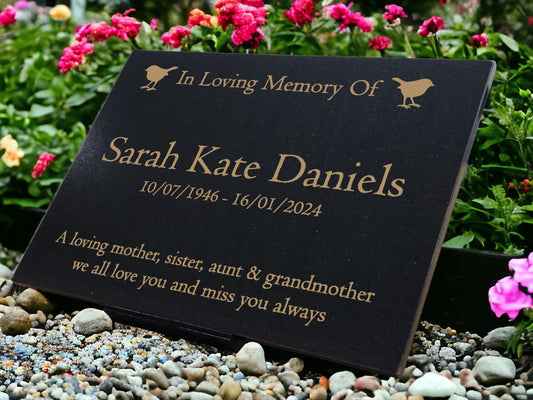 Granite Memorial Plaque, Robin, Personalised, Stand Included