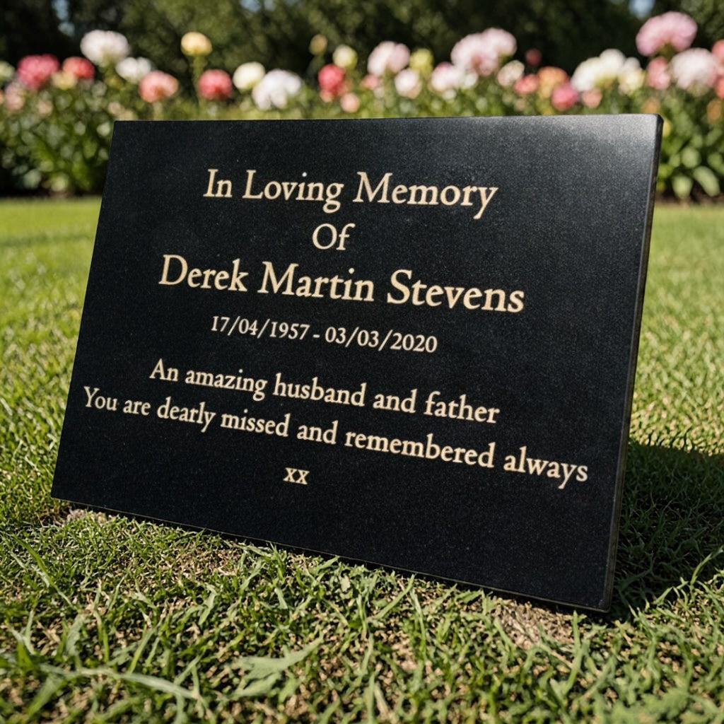 Granite Memorial Plaque, Personalized, Stand Included