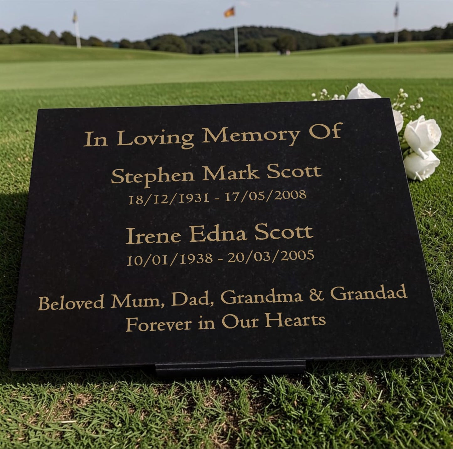 Granite Memorial Plaque for Two Names, Free Personalised Gold Engraving, Polished Granite
