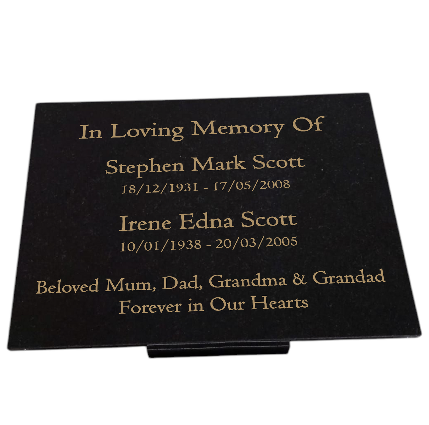 Granite Memorial Plaque for Two Names, Free Personalised Gold Engraving, Polished Granite