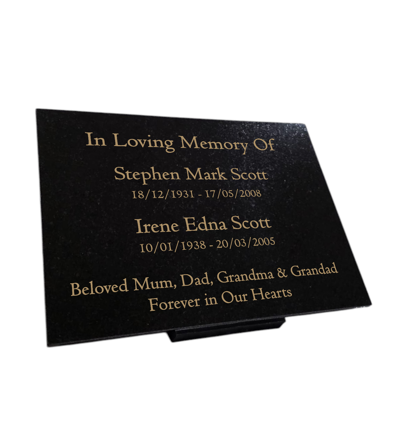 Granite Memorial Plaque for Two Names, Free Personalised Gold Engraving, Polished Granite