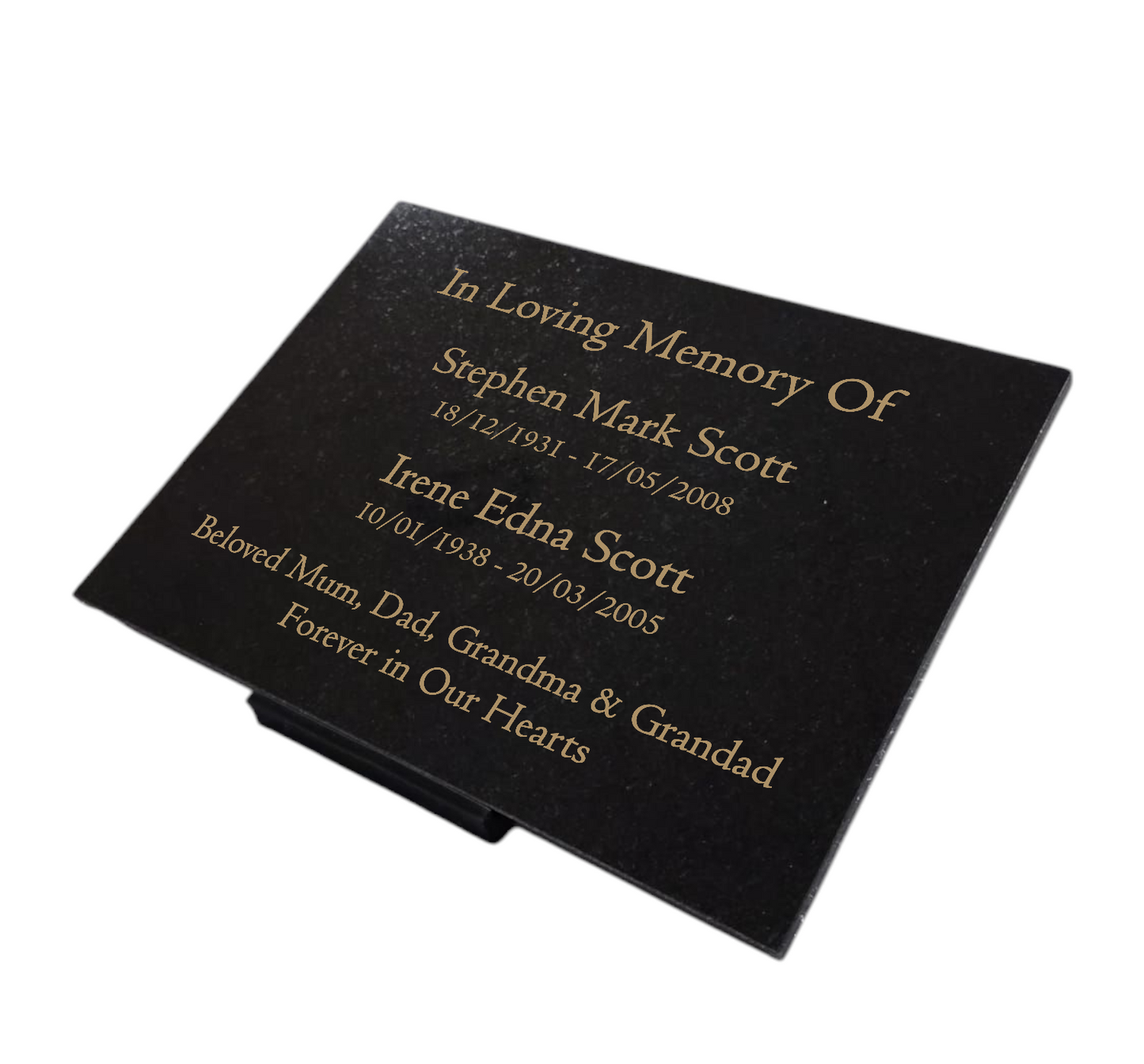 Granite Memorial Plaque for Two Names, Free Personalised Gold Engraving, Polished Granite