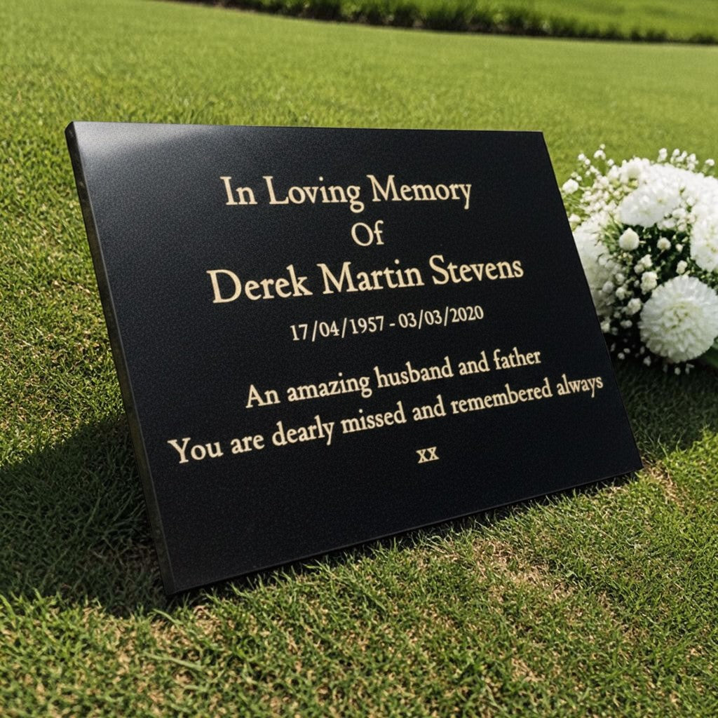 Granite Memorial Plaque, Personalized, Stand Included
