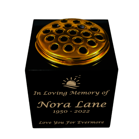 Granite Memorial Vase- Solid Granite – Free Personalized Gold Engraving, Sunset– Includes Metal Flower Pot Insert